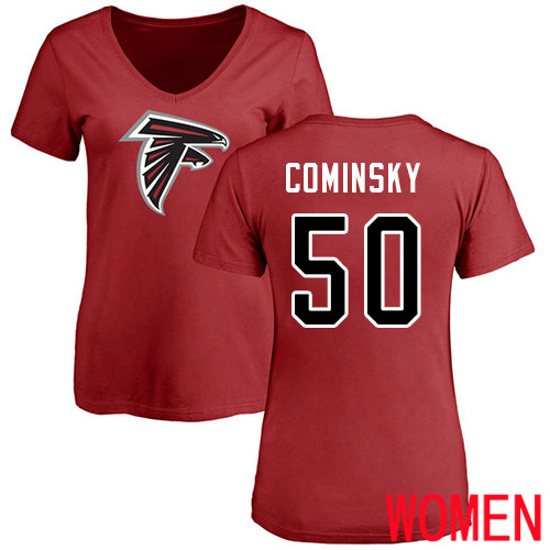 Atlanta Falcons Red Women John Cominsky Name And Number Logo NFL Football #50 T Shirt